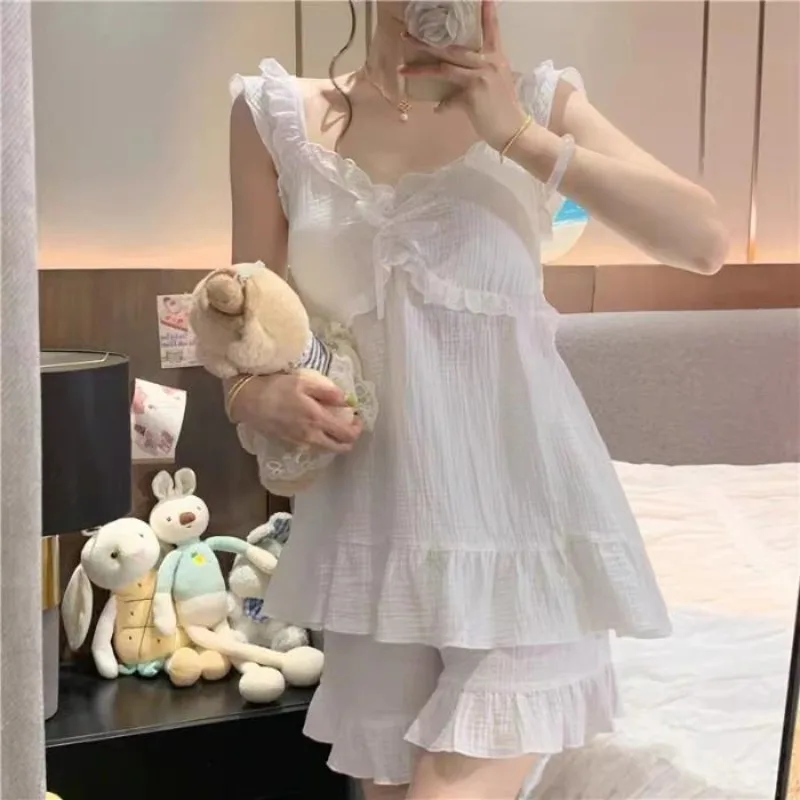 Pajamas for Women with Breast Pads 2024 New Cute Two-piece Shorts Simple Summer Home Wear Set Wholesale Pyjama Pour Femme