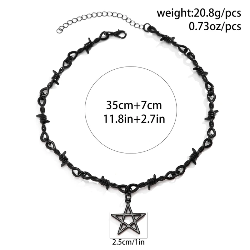 Punk Thorn Choker Necklace Gothic Style Metal Chain Star Charm Pendant Neckchain Cool Girls Neckwear for Women Lady image 6