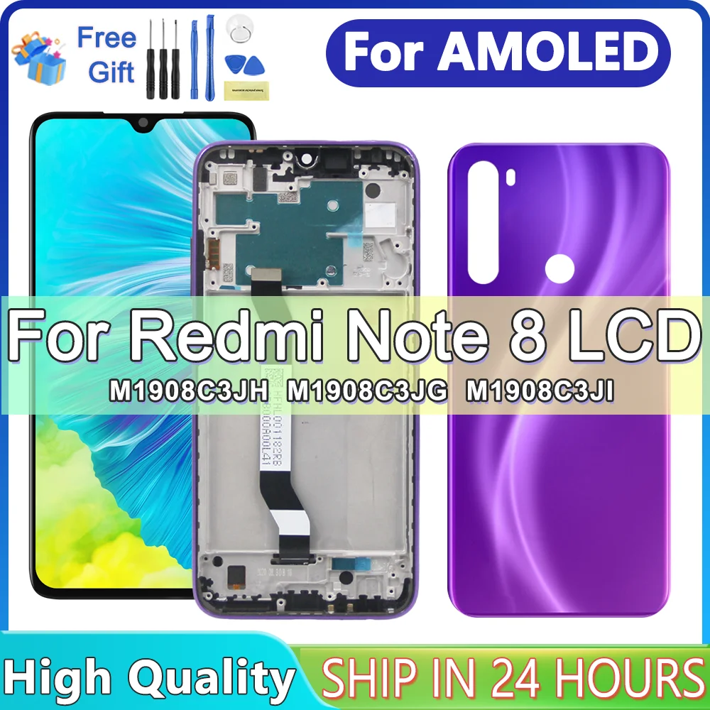 For Xiaomi Redmi Note 8 LCD Display Touch Screen, For Redmi Note8 M1908C3JH, LCD Display Replace, with Frame