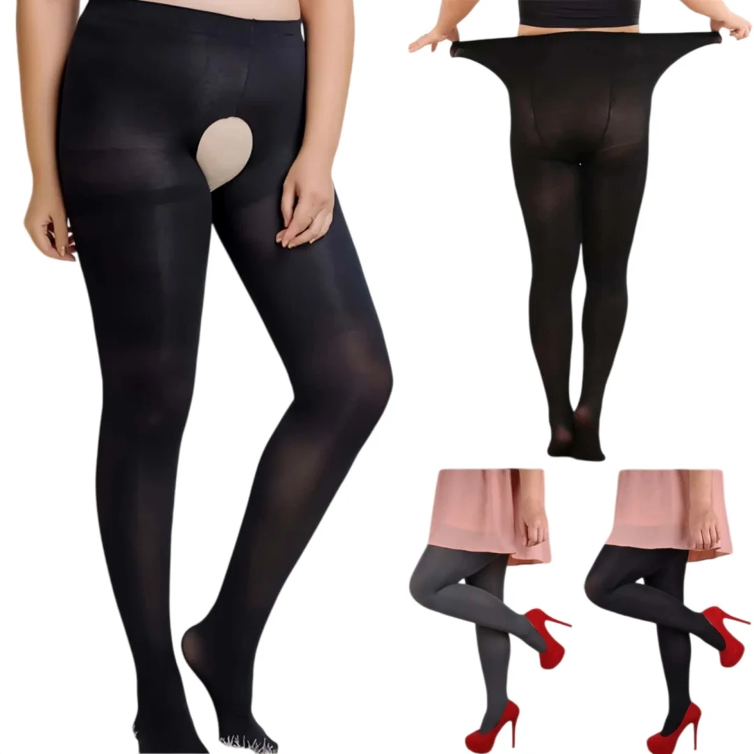 Plus Size Open Crotch Pantyhose 120D Elastic Crotchless Tights for Curvy Women Seamless Body Shaping Stockings Autumn Winter 3XL