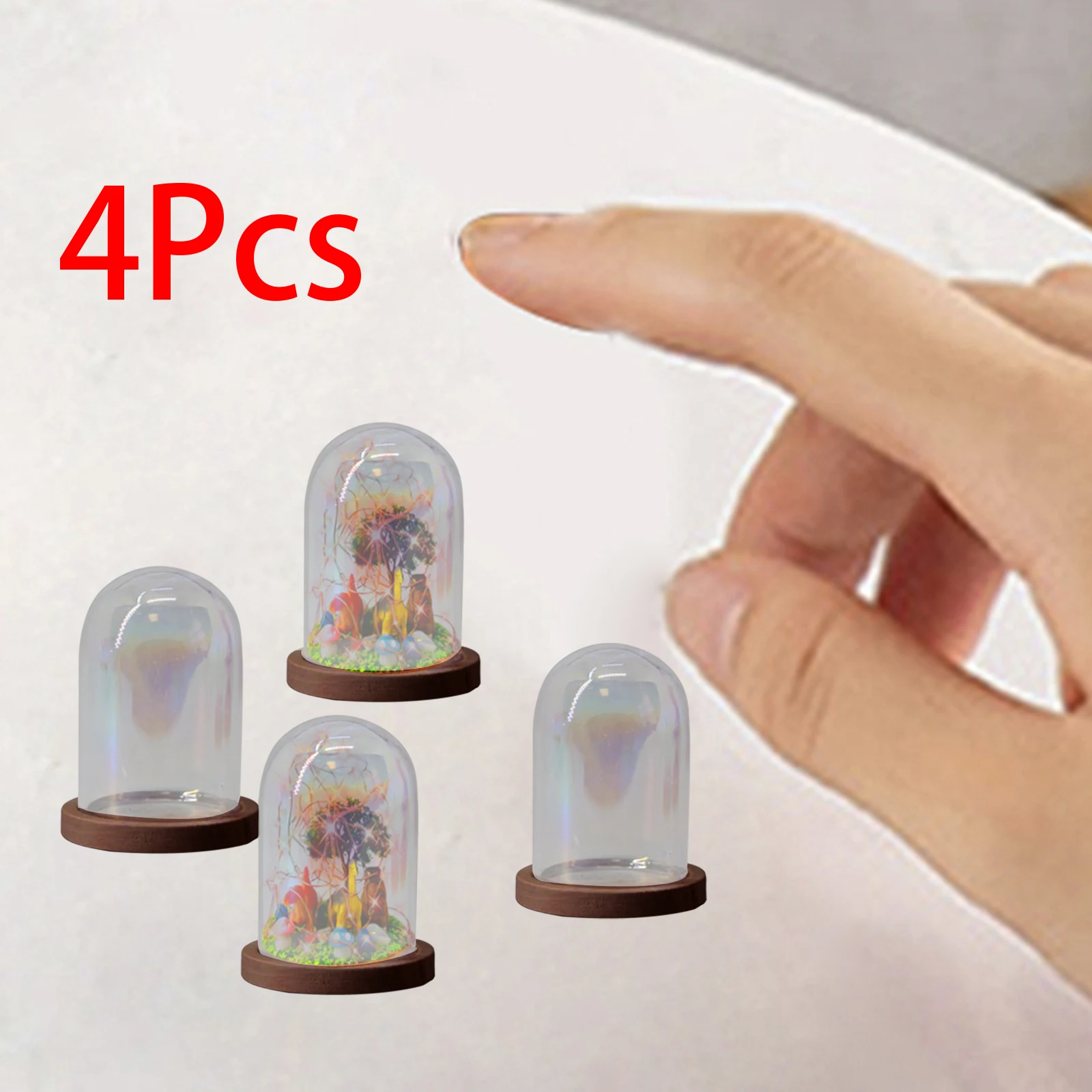 4Pcs Mini Glass Cloche Dome, Container W/ Base Terrarium DIY Glass Display Domes for Decoration Tabletop Garden Wedding Office