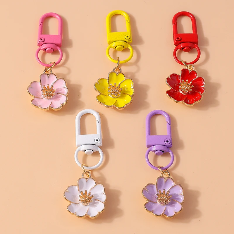 Fashion Flower Charms Keychain for Women Men Car Key Holder Handbag Purse Pendant Keyrings Accessories DIY Jewelry Gifts