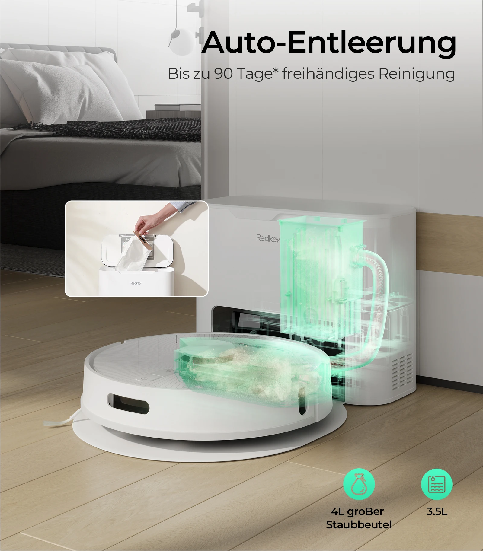 Roboter-Staubsauger Redkey R10, LiDAR-Navigation, APP-Steuerung, 4000PA Saugkraft, Smart Home Wischfunktion, Boden- und Teppichreinigungswerkzeug (1000W) – Detail 3
