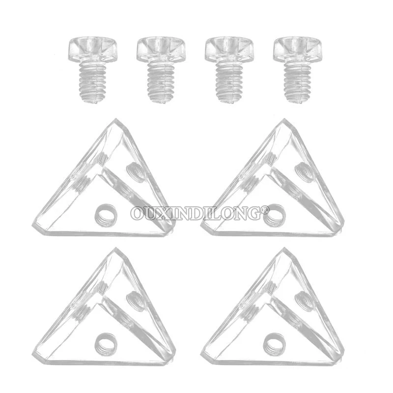 HOT 100PCS Acrylic Clear Corner Braces Right Angle Triangle Joint Brackets Plastic Corner Codes 3-Sides Thread Connect Brackets