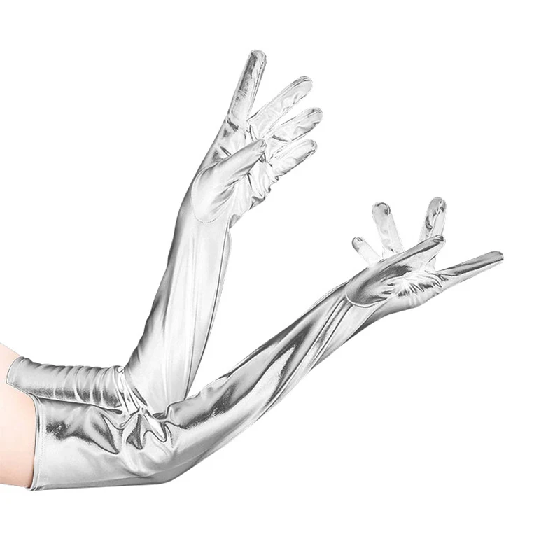 Sexy Patent Leather Gloves Halloween Cosplay Clothing Accessories Nightclub Steel Pipe Dance Stage Performance Woman Long Mitten