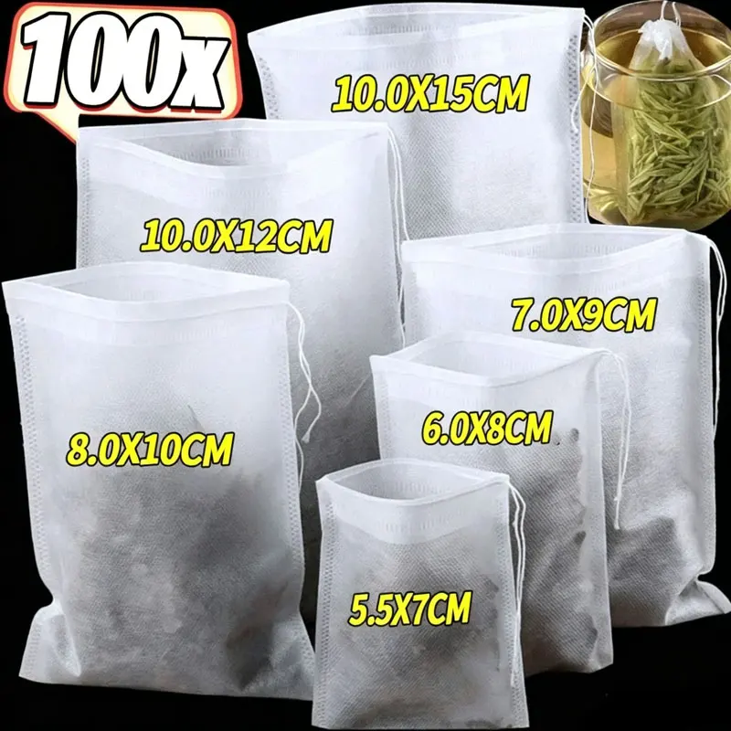 100/50PCS Tea Bags Disposable Non-woven Fabric Tea Filter Bag Spice Coffee Tea Infuser with String Heal Seal Teabag Empty Pouch