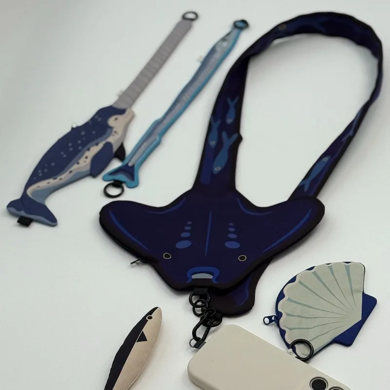 Ocean Series Manta Ray Multi-use Strap Card Pouch,Convertible Crossbody Sling, Wristband & Bag Charm for Daily Outfit Decoration view 2