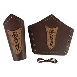 Medieval Wristband Men Cosplay Studs Embossed Bracer Gauntlet for Men Cosplay PU Wristband for Photoshoots and Stage