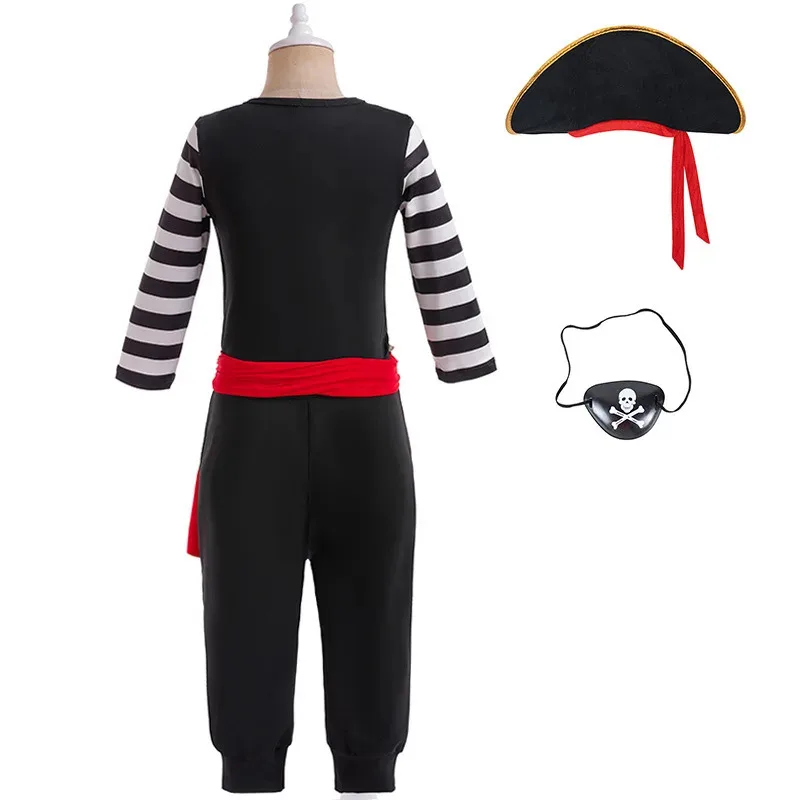 

asdh8@Children Boy Captain Pirate Skull Cosplay Costume Pirate Hat Belt Costume Birthday Party Pirate Suits Halloween Carnival C