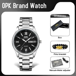 OPK 8123 Mens Watch Original Simple Quartz Watch Stainless Steel Day Date Watches For Man Waterproof Luminous Mens Gifts Reloj