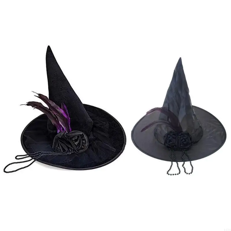 

L5YA Halloween Witch Hat Witch Men Women with Chain Costume Cosplay