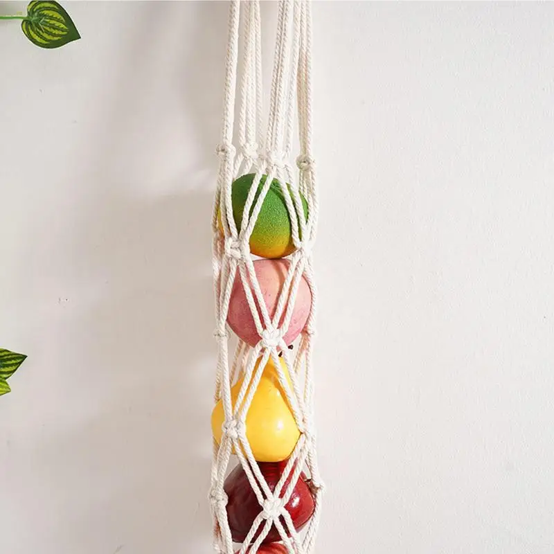 Macrame Fruit Gardening Plant Hanging Basket Pot Handmade Vegetable Breathable Storage Basket For Potato Onion For Home Balcony