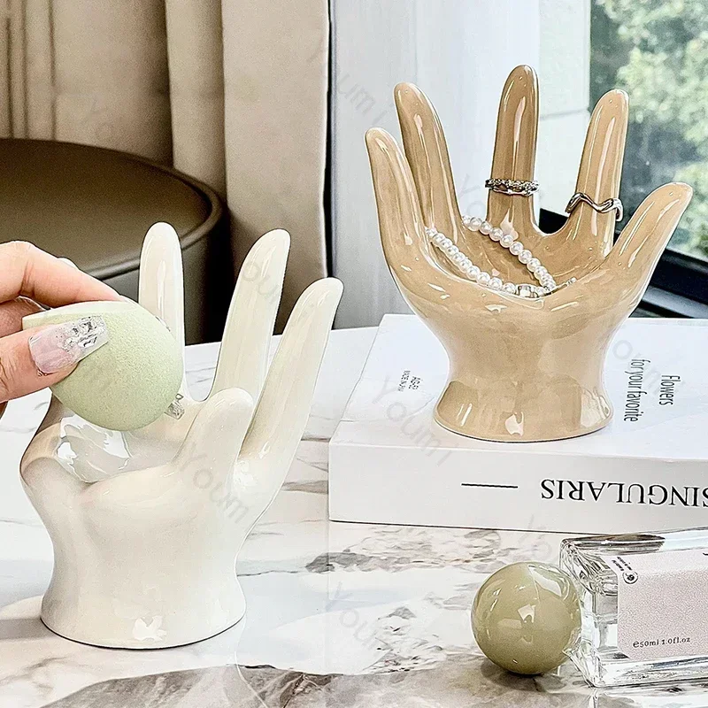 Palm Shape Ceramic Trays Decorative Creative Home Decor Desktop Ring Jewelry Storage Holder Dressing Table Organization Tray