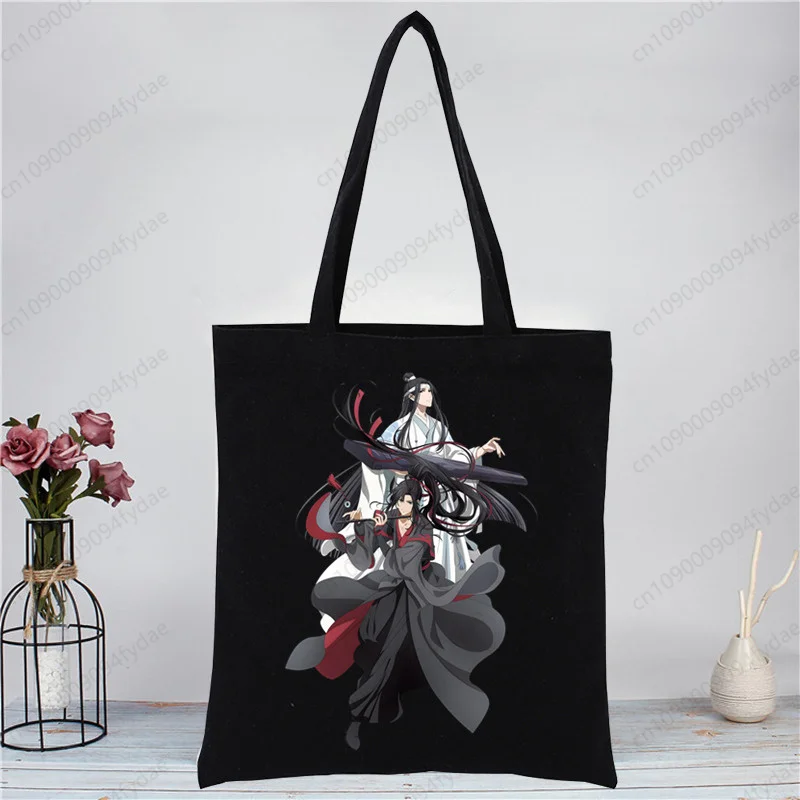 حقائب يد قماشية Mo Dao Zu Shi للنساء ، Lan WangJi الجامح ، WeiWu Xian ، حقيبة حمل كبيرة ، حقائب كتف سوداء ، أزياء غير رسمية #5