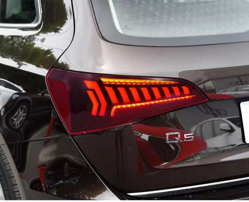 Pair Tail light assembly for 2008-2017 Audi Q5, including tail lights, brake lights, reversing lights, and parking turn signals.