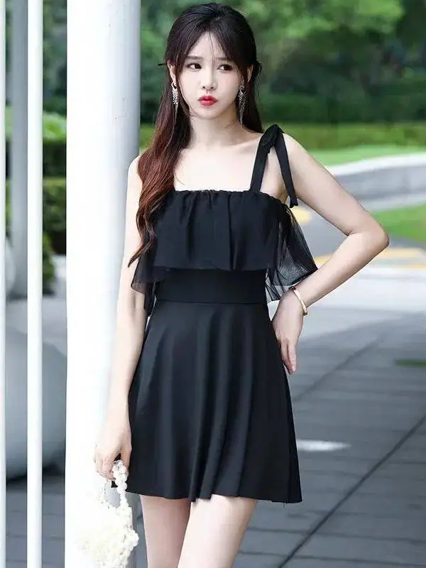 

Conservative Belly Covering Slim OnePiece Swimsuit for Women Cleanfit Sle Thiened Linen Material Mid-Length A-Line Sve