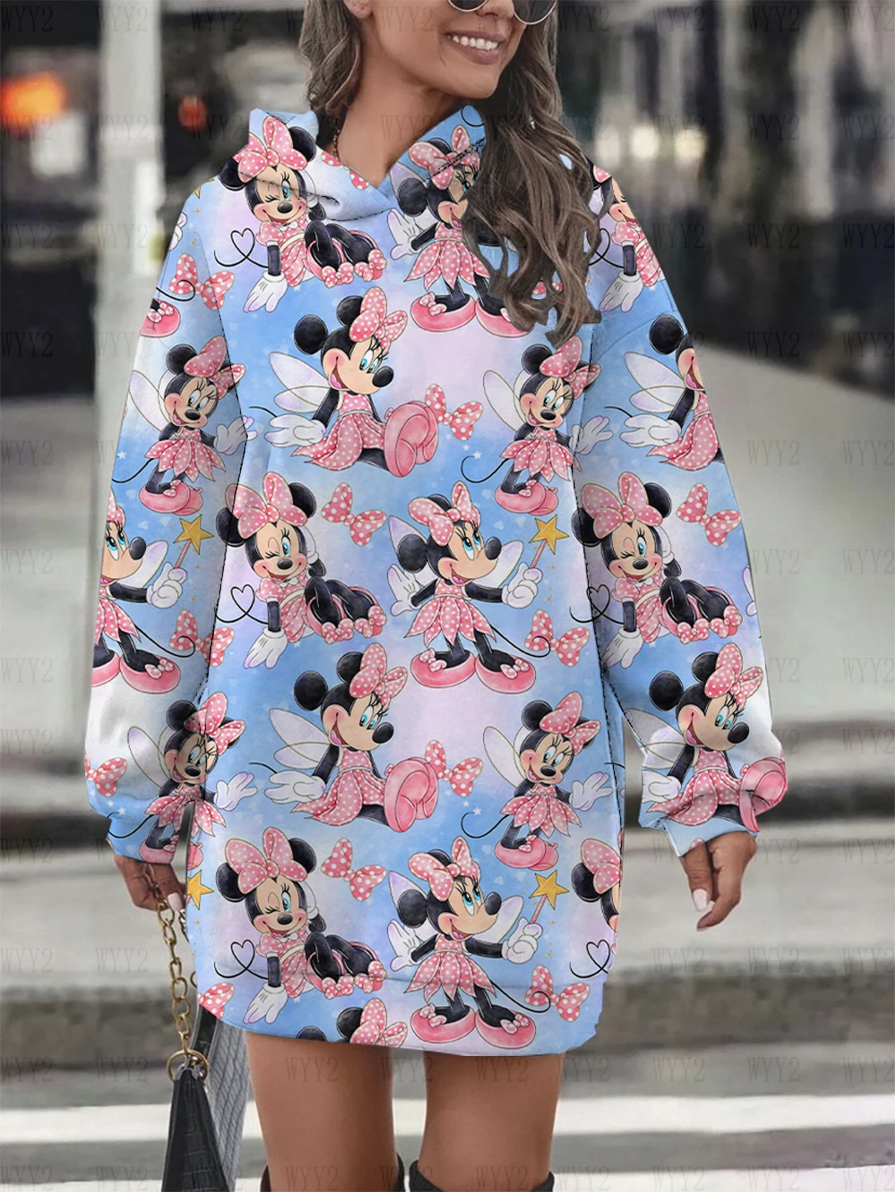 2024 autumn and winter ladies hooded skirt sweater skirt casual Disney cartoon series printed street style sweater skirt