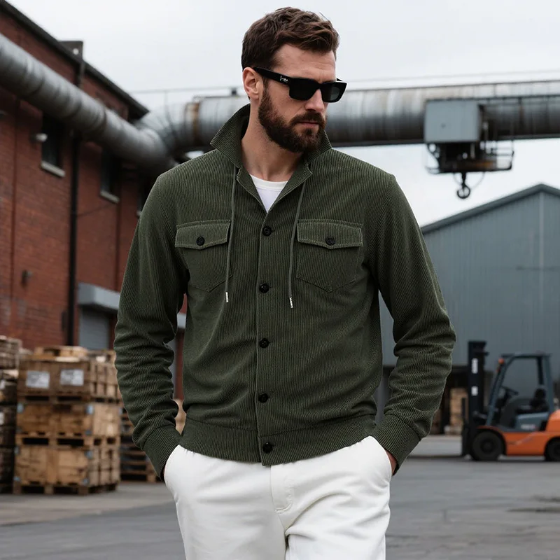 New Corduroy Jacket Lapel American Retro Multi-pocket Work Pocket Single Breasted Buckle Jacket