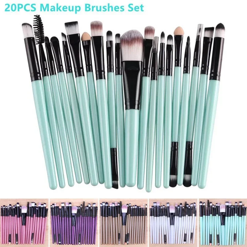 20PCS Makeup Brushes Set Professional Plastic Handle Foundation Eyeshadow Make Up Brushes