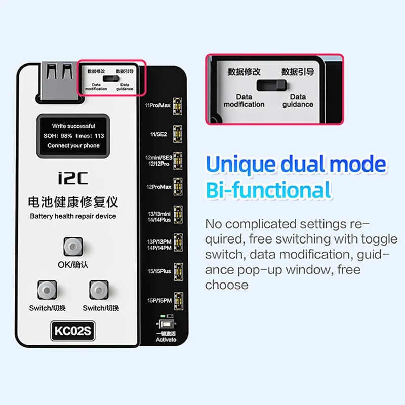 i2C KC02S Battery Health Recovery Device Support IP 11 12 13 14 15 Full Series Battery Problem One-click Activation Instrument