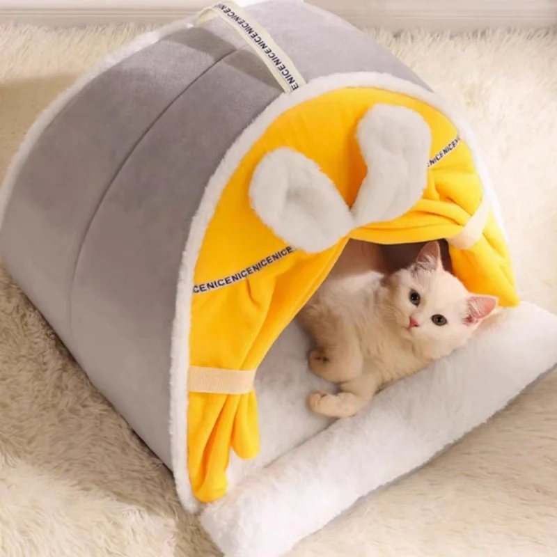 Winter Warm Cat House Super Soft Cozy Cat Sleeping Cave Thicken Cute Kitten Puppy Tents Windproof Cat Bed Nest Pet Supplies