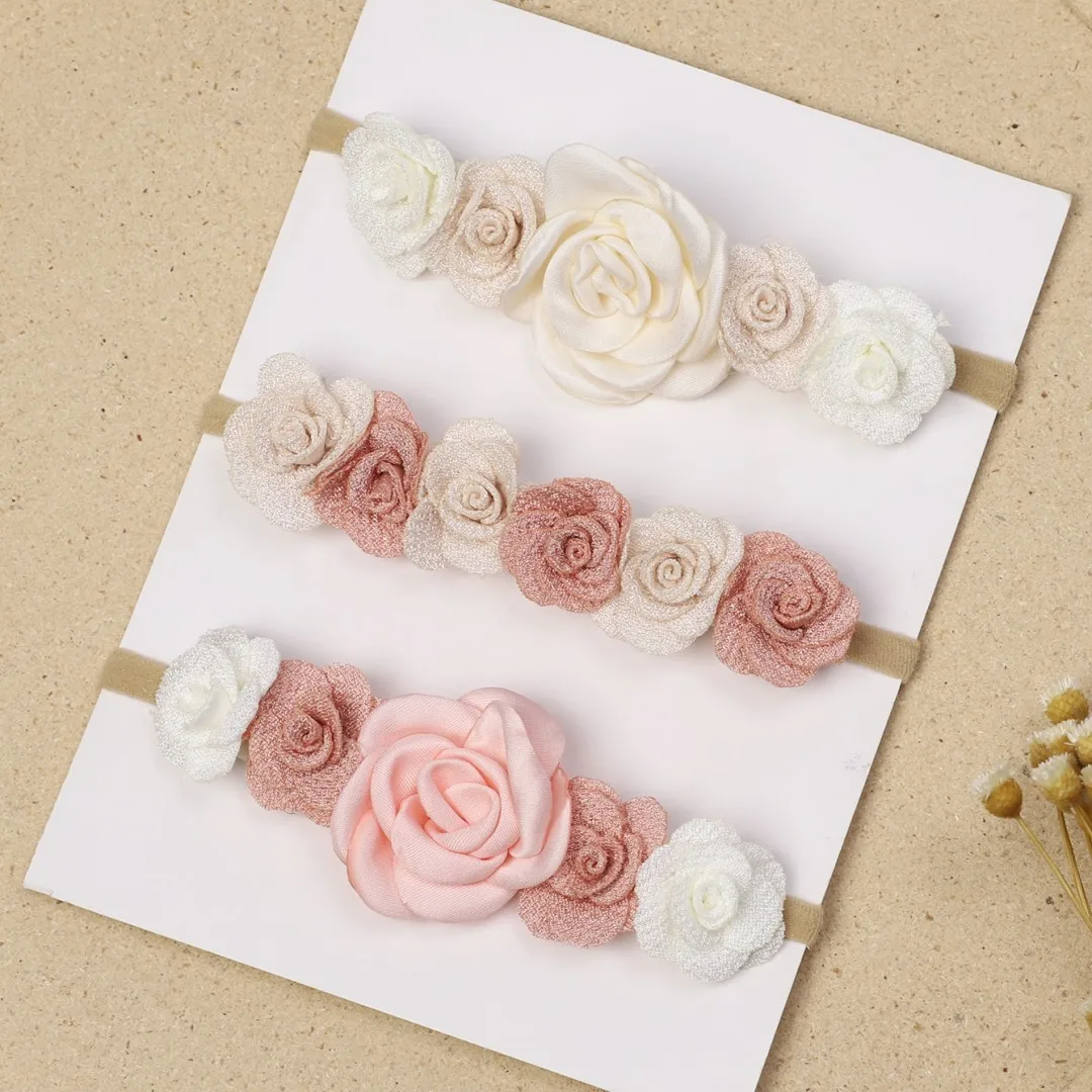 3Pcs/Set Baby Girl Headband Newborn Elastic Flower Toddler Hair Band Kids Headwear Nylon Soft Hairband Children Hair Accessories