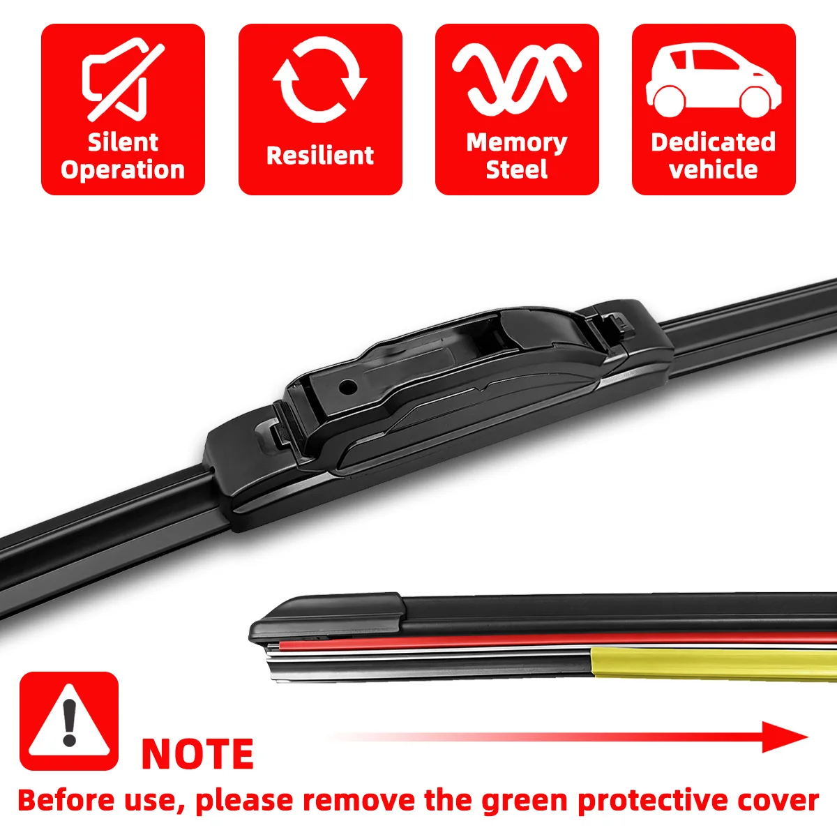 PINMOAP 1PC Fit For J/U Hook Car Front Windshield Wiper Double Rubber Strip Wiper Noise Reduction Long Service Life Auto Parts