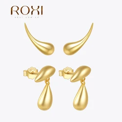 ROXI S925 Sterling Silver 1Pair Smooth Large Moon Design Stud Earrings For Women Korean piercing Water Drop Charms Party jewelry
