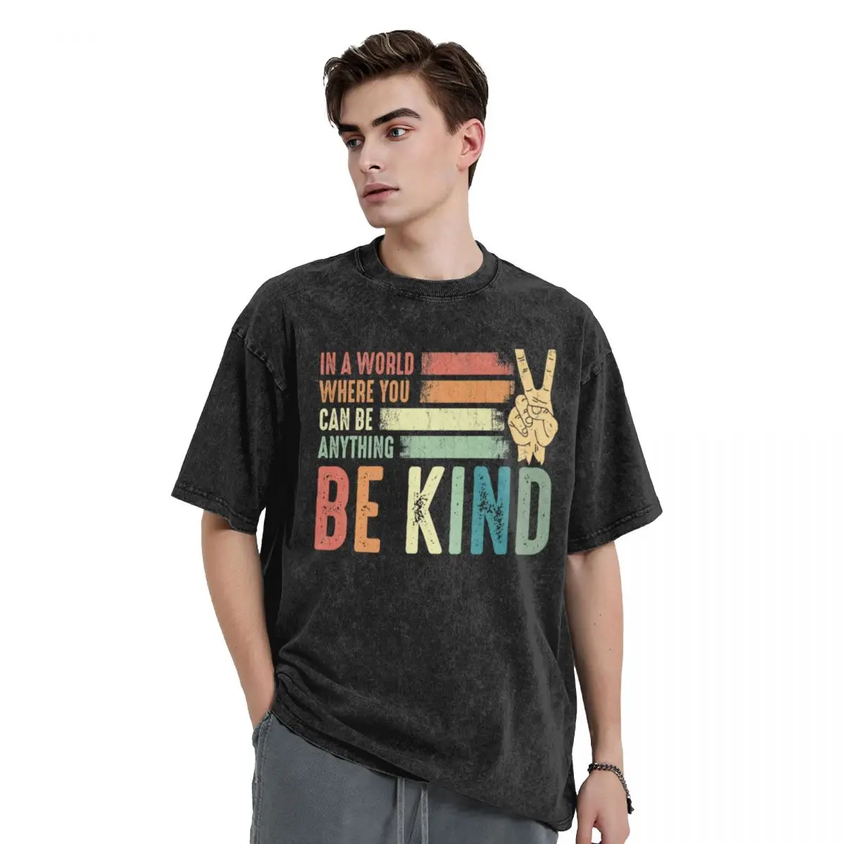 

In a world where you can be anything be kind kindness inspirational gifts Peace hand sign T-Shirt