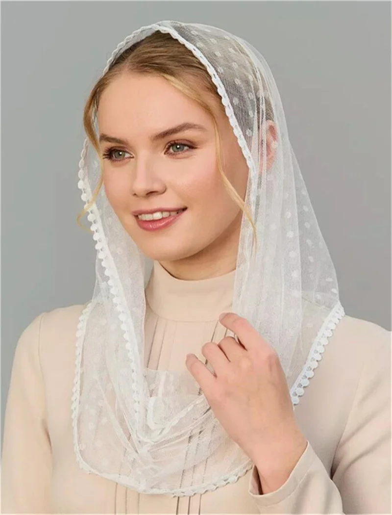 

Фата Mantilla для свадьбы, невесты, испанская церковная вуаль для женщин, шаль, шарф, головной убор, белая кружевная церковная вуаль для католической часовни