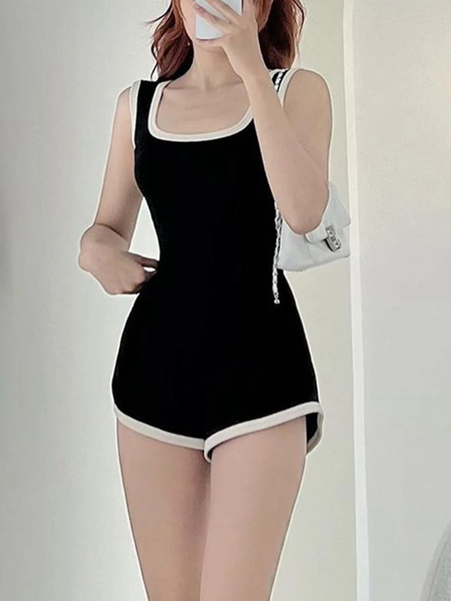 Женские Летние повседневные Комбинезоны Y2k, облегающие строгие шорты, эластичные комбинезоны, Женская Клубная уличная одежда в Корейском стиле