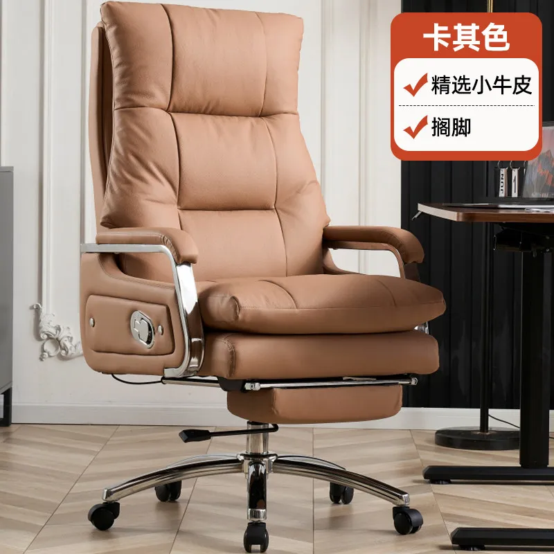 Image 6: Chaise d'ordinateur, fauteuil de bureau confortable, chaise inclinable, chaise de patron en cuir, confortable pour les longues sessions assises