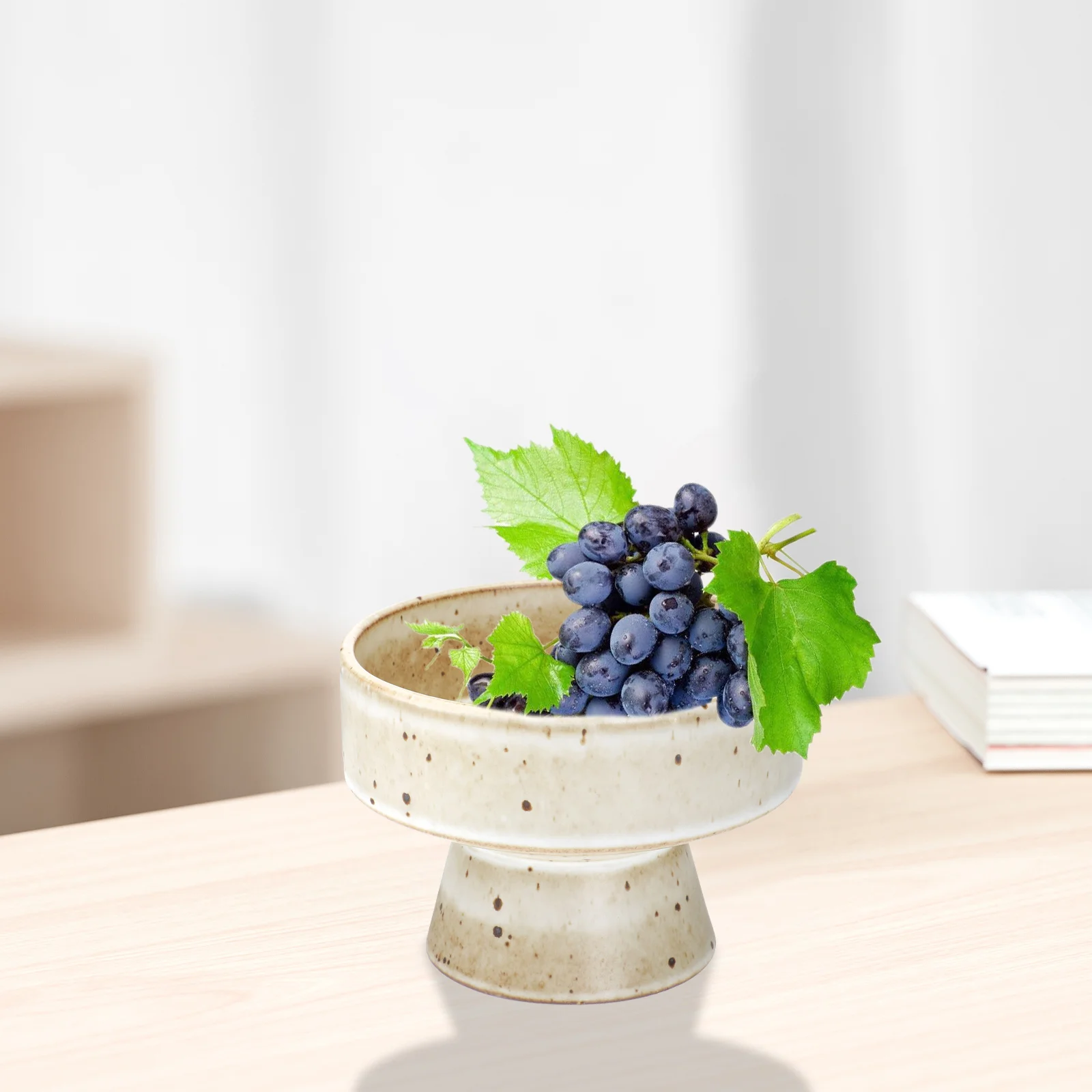 

1Pcs Rustic Ceramic Fruit Tray Decorative Dessert Plate High Foot Creative Food Storage Tray for Birthday Party Banquet