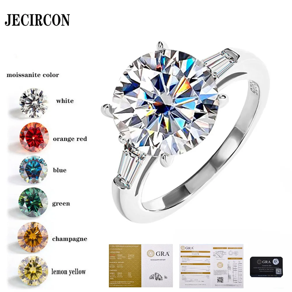 JECIRCON 5 Carat Moissanite Ring for Women 925 Sterling Silver Classic 4 Claw Double Row Diamond Pigeon Egg Wedding Band Jewelry