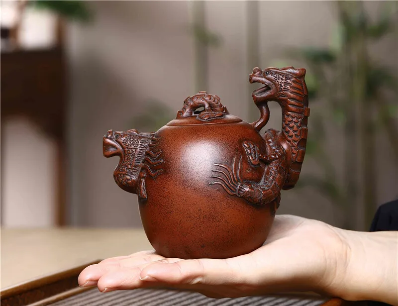 240cc Chinese Zisha Purple Clay Teapot Dragon Style Handmade Home Decor