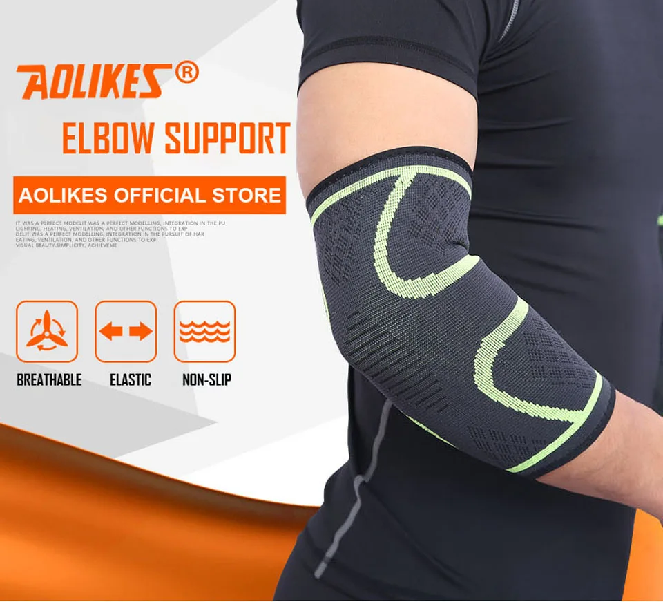 AOLIKES 1PCS Ellenbogen Unterstützung Elastic Gym Sport Ellenbogen Schutz Pad Absorbieren Schweiß Sport Basketball Arm Hülse Ellenbogen Klammer – Detail 1