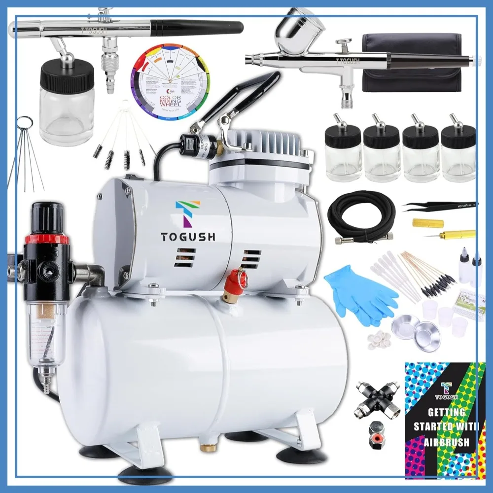 

Airbrush Kit with Compressor, Dual Action Airbrush for Model Painting, Hobby Craft, Cleaning Tools Included