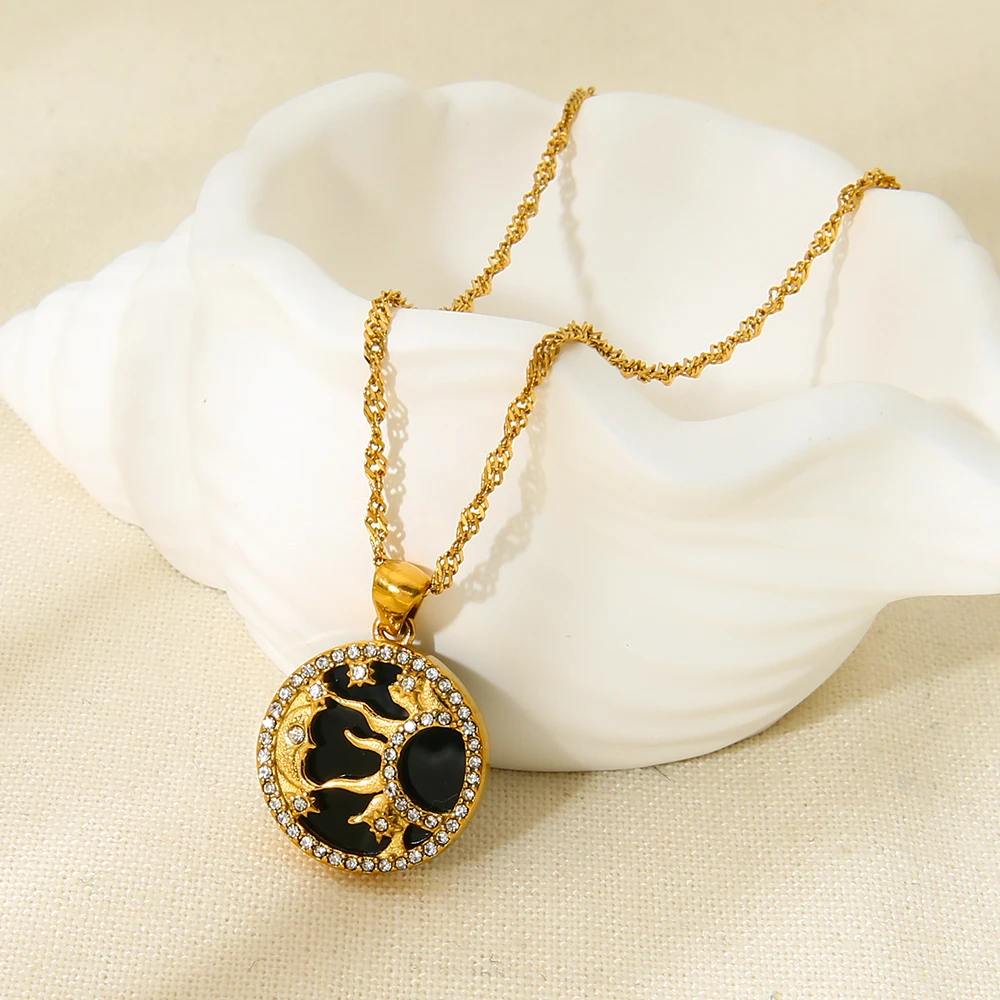 

Trendy 18K Gold Plated Moon & Sun Necklace Zircon Celestial Pendant Necklace Waterproof Jewelry for Women Luxury Gift