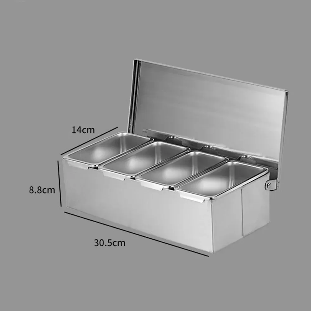 Stainless Steel Seasoning Box 4 Compartment Trays Large Capacity Storage Seasoning Case for Kitchen