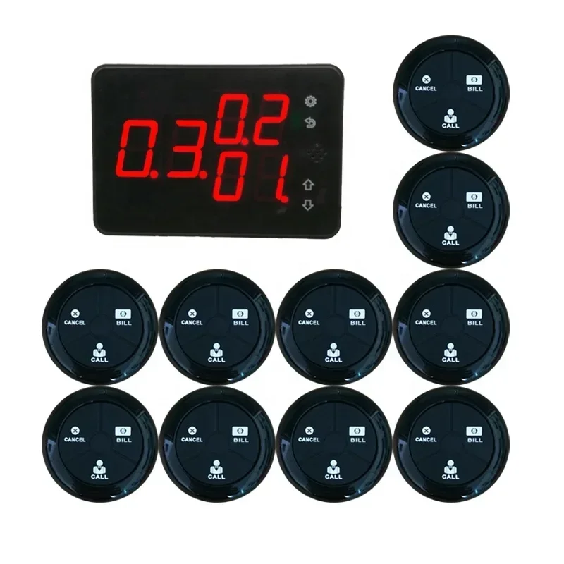 2025 نظام النادل اللاسلكي مطعم الجدول النداء خدمة الطلب 1 المضيف استقبال + 10 قطعة أزرار الاتصال لبار فندق مقهى #1