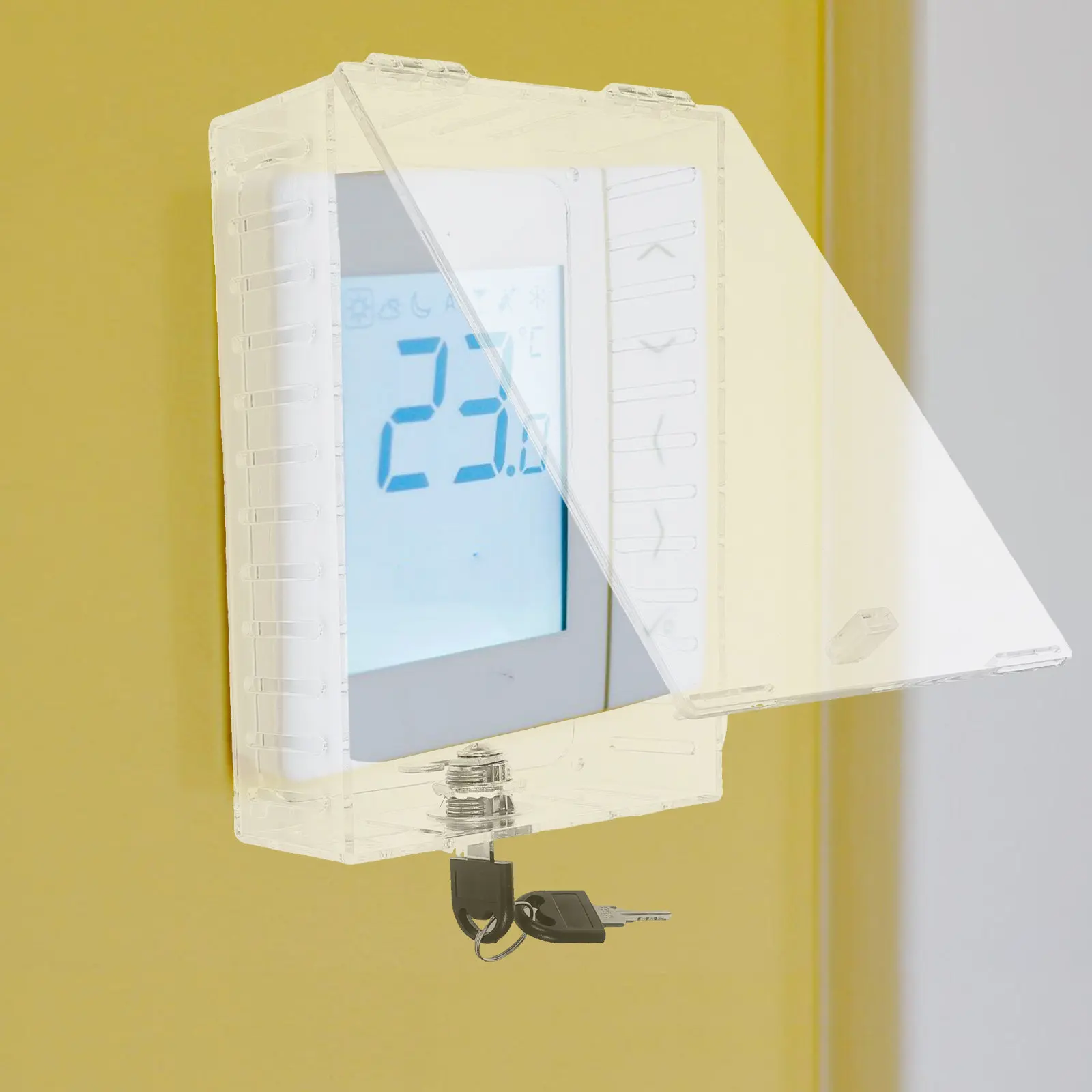 1Set Thermostat Lock Box Transparent Plastic Lockable Guard Wall Mount Protective Cover for Thermostat Display Secure Control