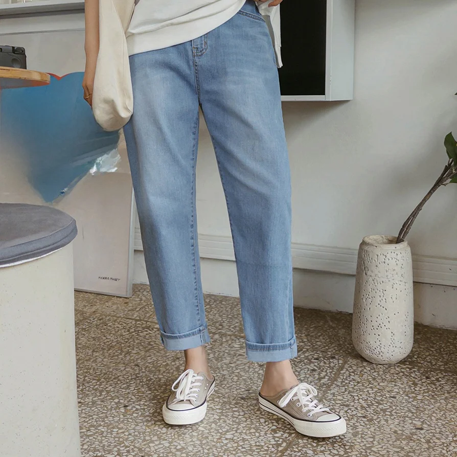 

Slimming High Waist Zipper Breadstick Jeans Women's Loose Fit Cotton Jeans High Rise Casual Versatile Jeans for Commuting