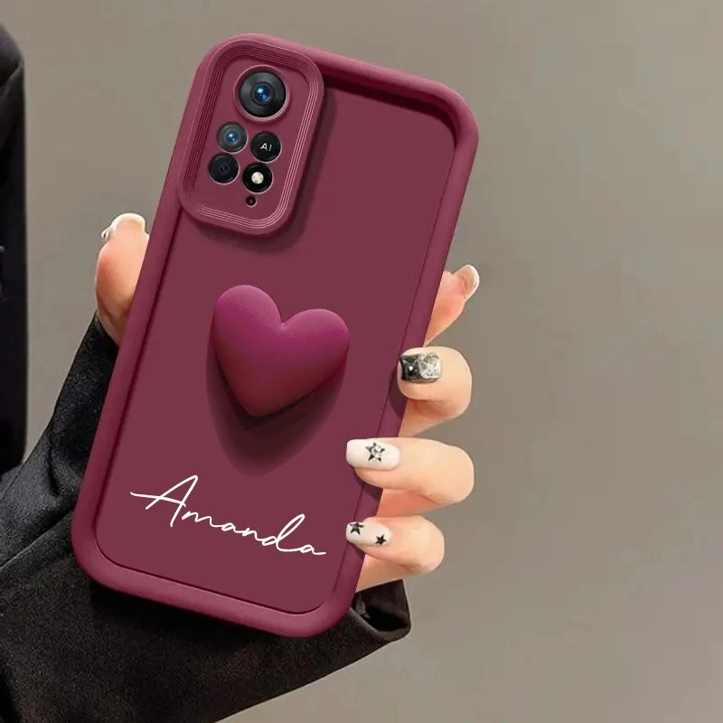 Customized Personalized Name 3D Love Heart Case For Xiaomi Redmi Note11 Note 11 Pro Plus 4G 5G Luxury Soft Cover Redmi Note 11