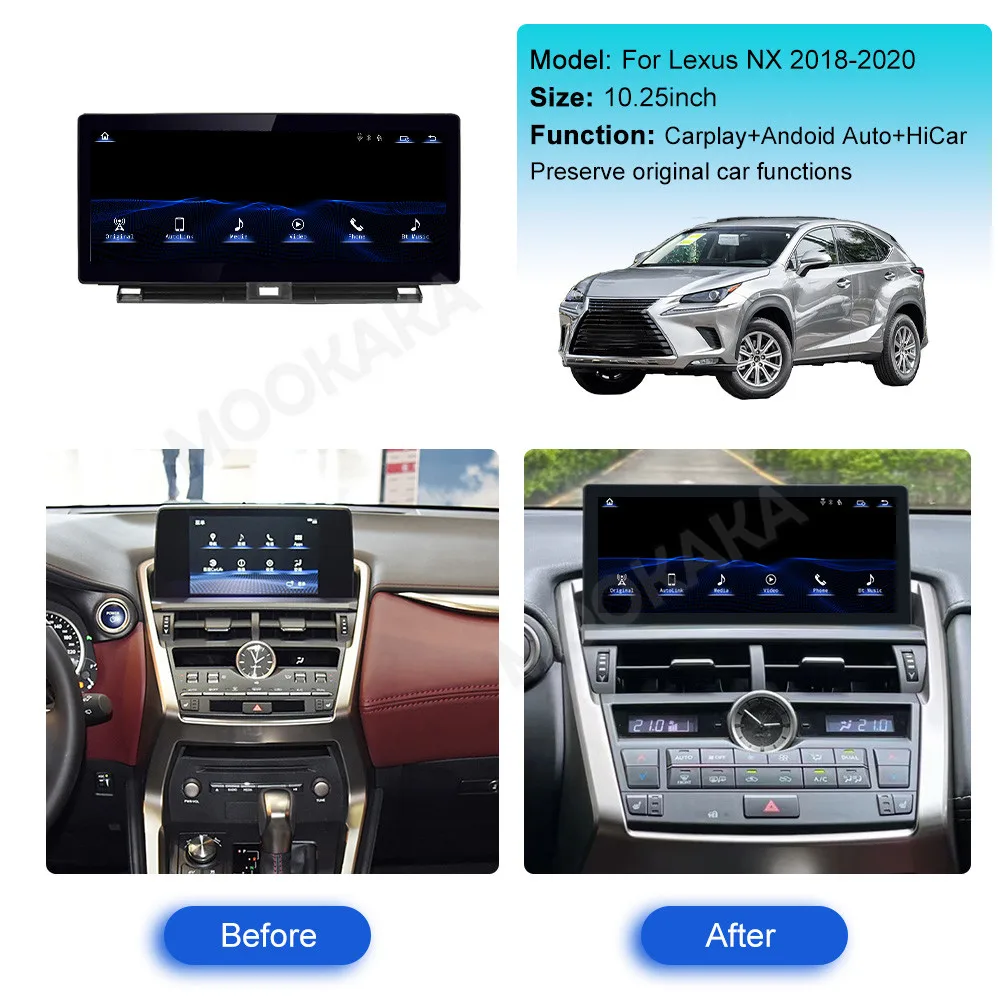 10.25'' Android 13 CarPlay Auto Radio For Lexus NX NX200 NX200T NX300h 2018-2020 Car Multimedia Player Navigation GPS DSP Linux