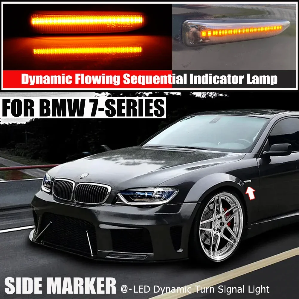 Flashing LED Turn Signal Side Marker Light For BMW 7 Series E65 E66 E67 E68 2001-2008 Dynamic Flowing Sequential Indicator Lamp