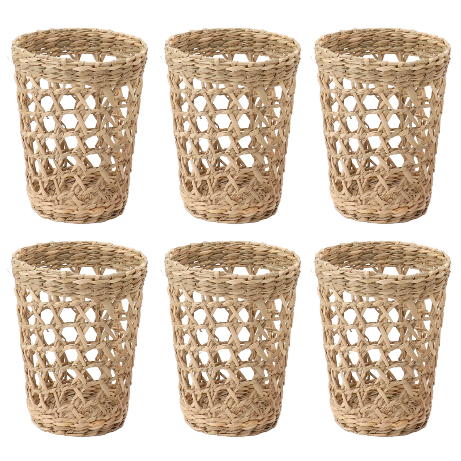 6pcs Straw Woven Cup Sleeve Anti Scald Cup Cover Hollow Mesh Design Cup Holders For Glass Cup Mugs