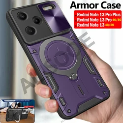 Armor Funda per Redmi Note 13 / Note 13 Pro Plus 5G custodia Slide Camera supporto magnetico Cover per Xiaomi Redmi Note 13 Pro 4G Capa