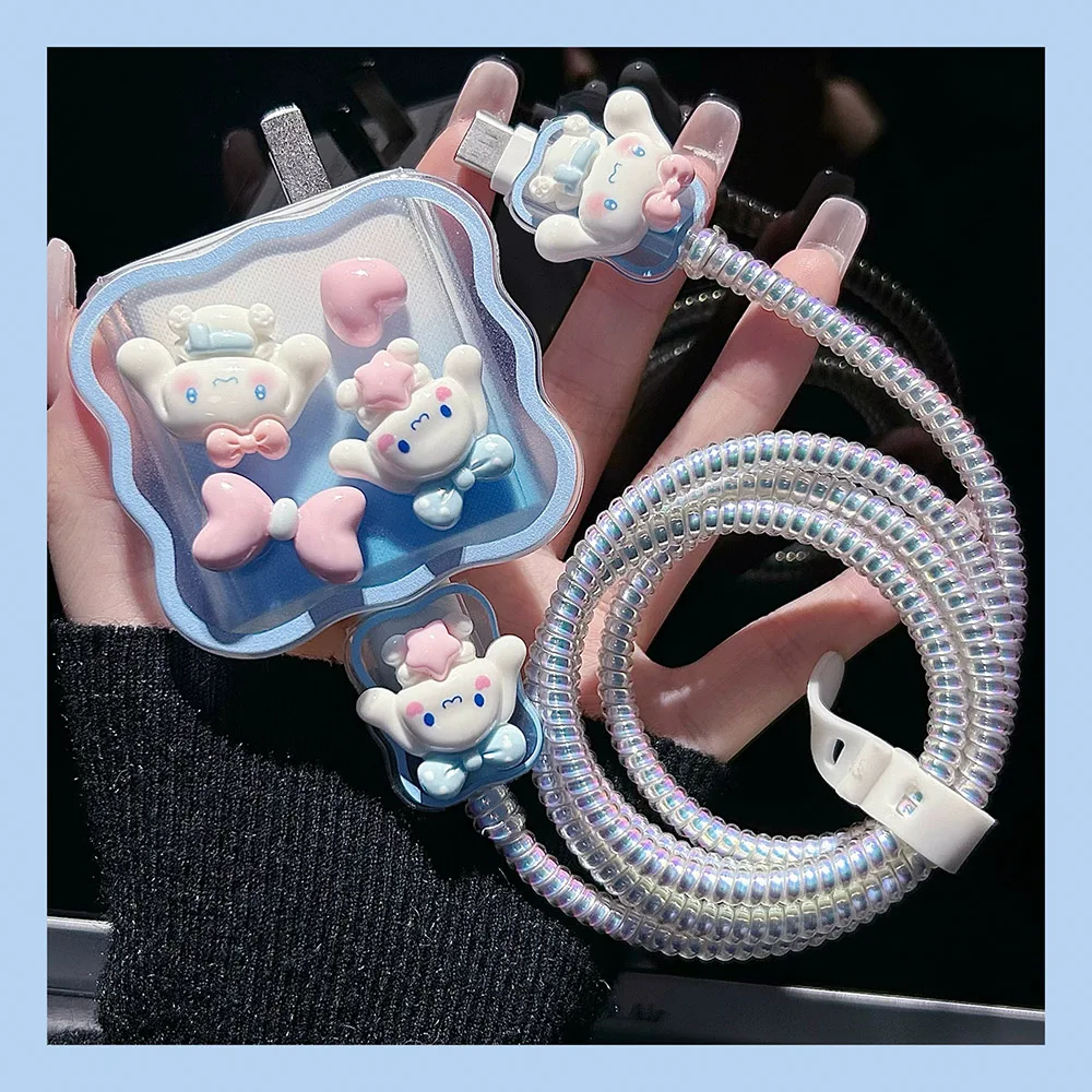 Cute 3D Cartoon Cable Protector For iPhone 13 14 15 18W/20W Charger Case Phone Wire Cord Organizers TPU Protective Cable Winder