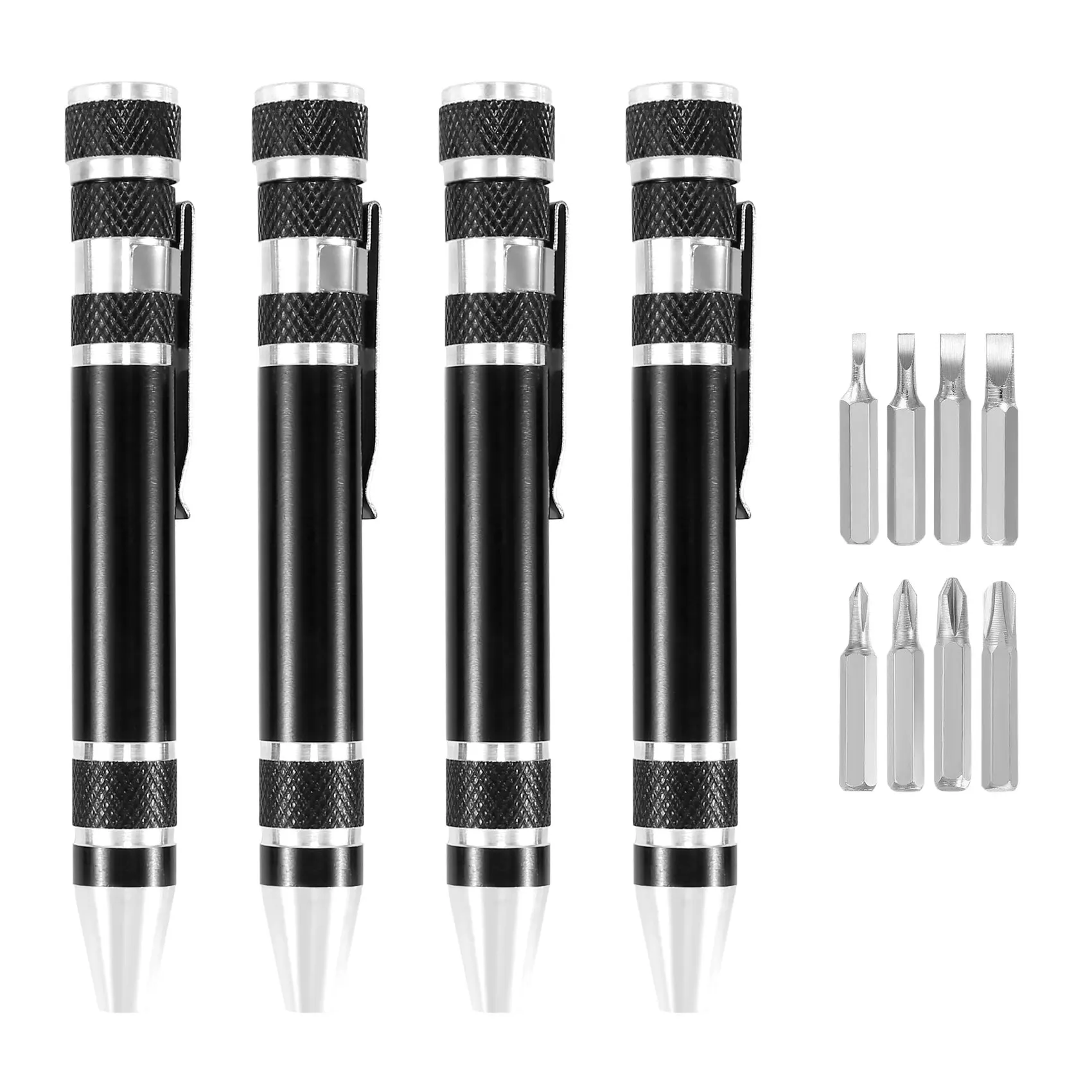 4 Pcs Pen Screwdriver Handy Tool Eight in One Magnetic Pocket Screwdriver Multi-Function Mini Gadgets Repair Tools (Black)AB32