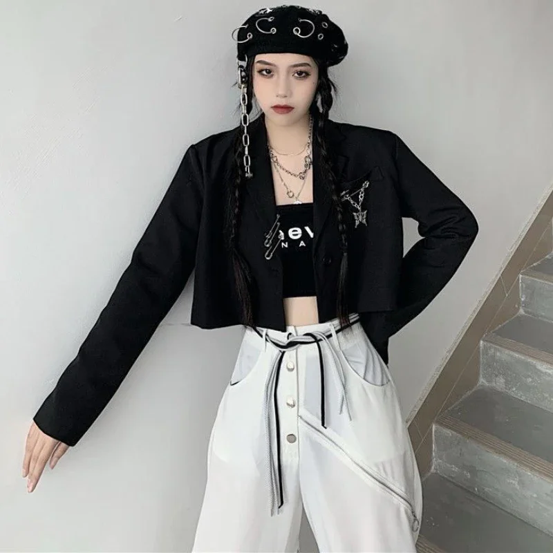 Blazers recortados feminino designer corrente entalhada hipsters S-3XL juventude outono ulzzang streetwear personalidade adolescentes y2k novos casacos